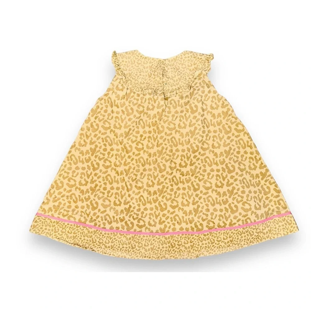 Gymboree Dress‎ Size 4T Beige Cheetah Animal Print Bow Accent Ruffled Collar N1